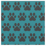 Pet Dog Cat Paw Prints Teal Black Fabric