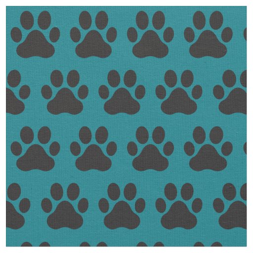 Pet Dog Cat Paw Prints Teal Black Fabric