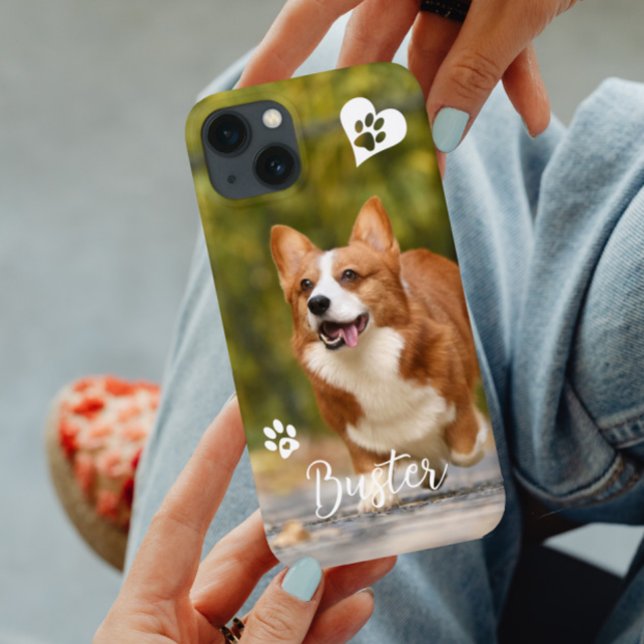 Pet Dog Cat Personalized Photo Template Paw Heart Case-Mate iPhone Case (Creator Uploaded)