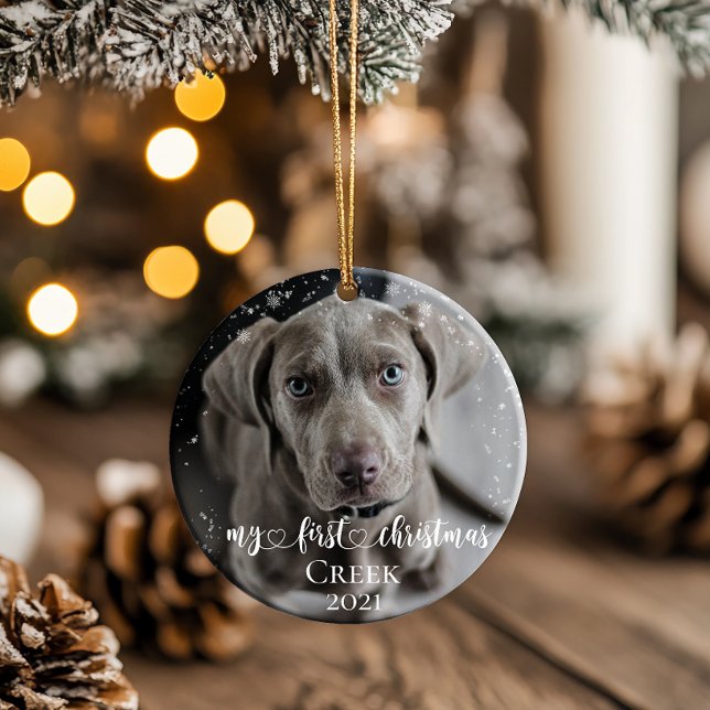 Pet Dog Cat Photo My First Christmas Handwritten Ceramic Ornament (Creator Uploaded)