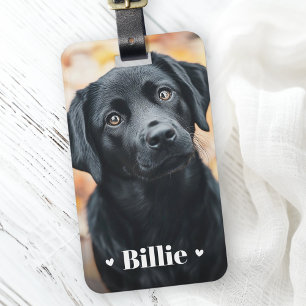 Pet dog cat photo name hearts luggage tag