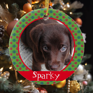 Pet Dog Cat Photo Paw Prints Monogram Ceramic Ornament