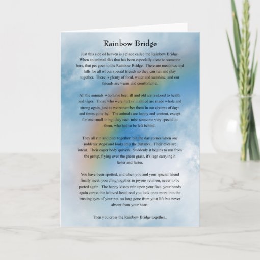 Pet Dog Cat Rainbow Bridge Sympathy Card | Zazzle