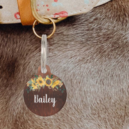 Pet Dog Cat Rustic Wood Country Sunflower Pet ID Tag