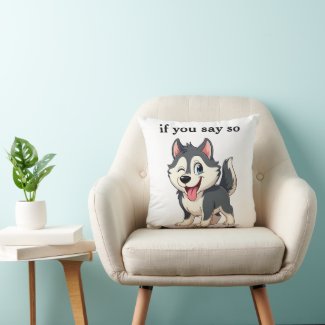 Pet Dog Cheeky Winking Husky Cartoon Throw Pillow
