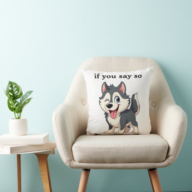 Pet Dog Cheeky Winking Husky Cartoon Throw Pillow (Chair)