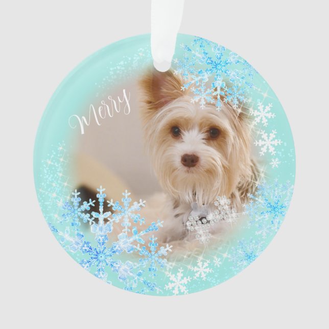 Pet  Dog Christmas Blue Ornament (Front)