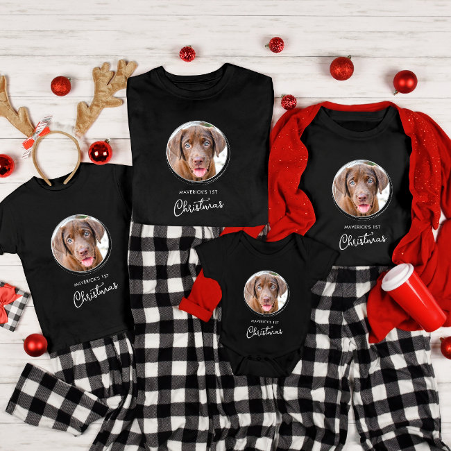 Pet Dog Christmas Personalized Photo Black Holiday T-Shirt