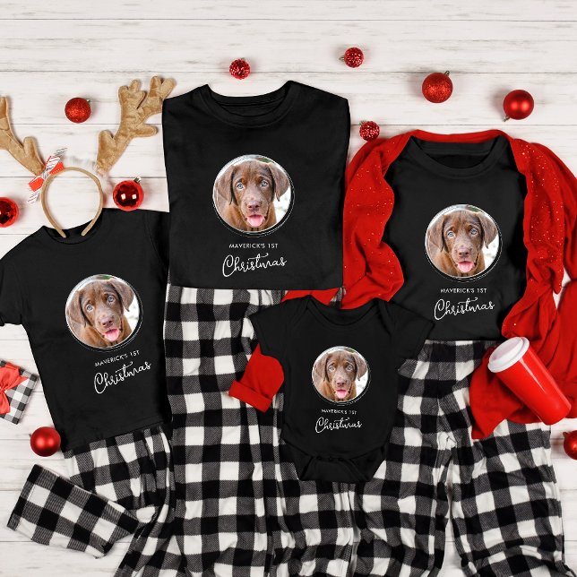 Pet Dog Christmas Personalized Photo Black Holiday T-Shirt (Creator Uploaded)