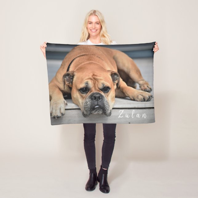Pet Dog Chubby Continental Bulldog  Fleece Blanket (In Situ)