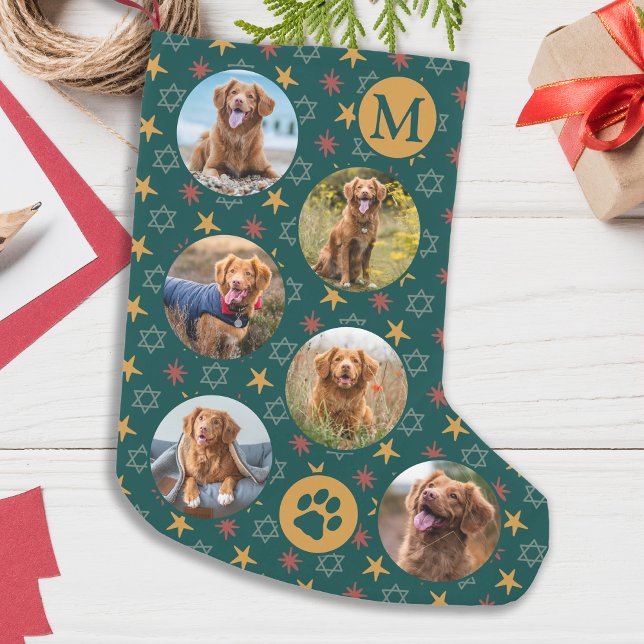 Pet Dog Custom Photo Collage Retro Pattern Small Christmas Stocking (Creator Uploaded)