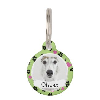 Pet dog Custom Photo Name Paw prints Light green