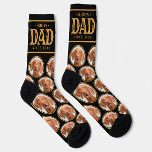 Pet Dog Dad Gift Custom Photo Pattern Black & Gold Socks