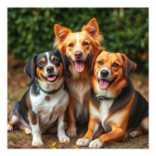 Pet Dog Family, Happy dogs Trio Throw Pillow Photo Print