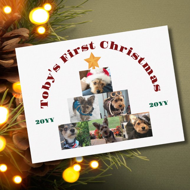 Pet Dog First Christmas Photo Tree, Personalized Holiday Postcard (Creator Uploaded)