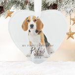 Pet Dog First Christmas Photos Script Ornament<br><div class="desc">Pet dog first Christmas photos script. Personalize with your favourite pet photos adding their name and the year to create a unique memory and gift.  A lovely family keepsake to celebrate your new arrival! Designed by Thisisnotme©</div>