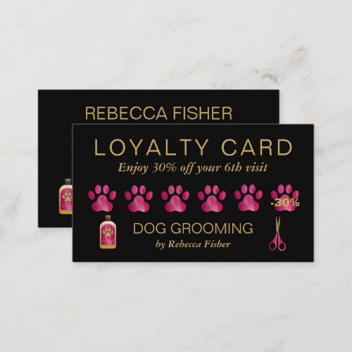 Pet Dog Grooming Black Pink Loyalty Rewards Card