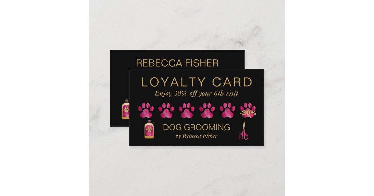Leaping Dog Floral Pet Care & Grooming Blue Loyalty Business Card
