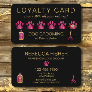 Pet Dog Grooming Black Pink Loyalty Rewards Card