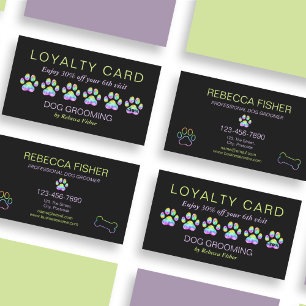 Pet Dog Grooming Loyalty Reward Cards Rainbow