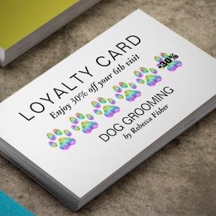 Pet Dog Grooming Rainbow Paws Loyalty Rewards Card