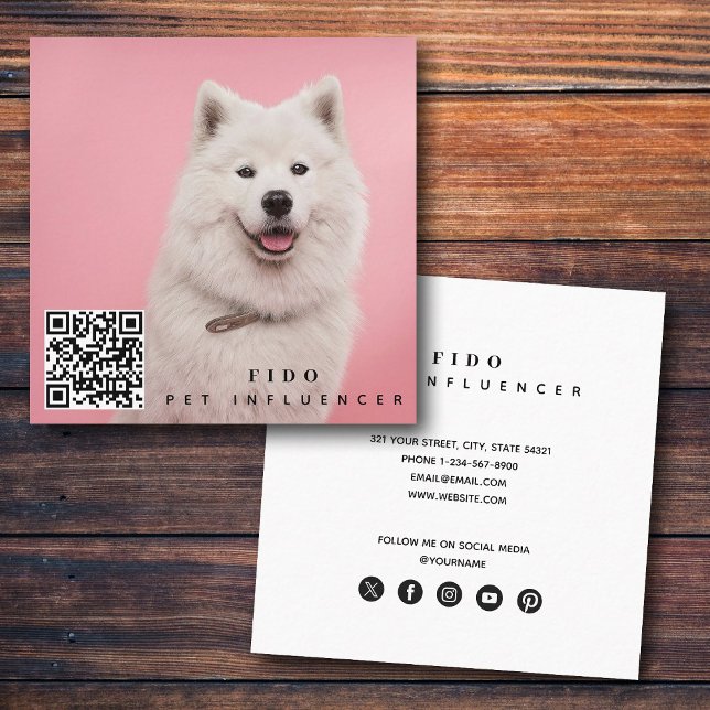 Pet Dog Influencer Photo QR Code Social Media Square Business Card (Pet Dog Influencer Photo QR Code Social Media Square Business Card)