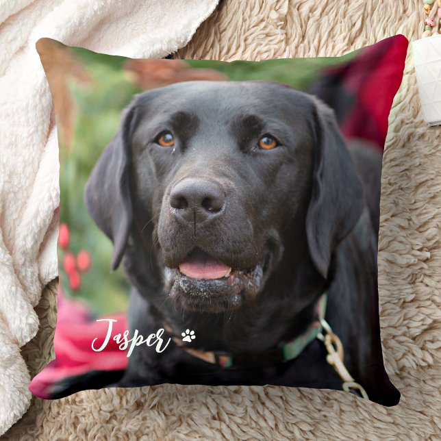Pet Dog Lover Simple Personalized 2 Photo  Throw Pillow (Creator Uploaded)
