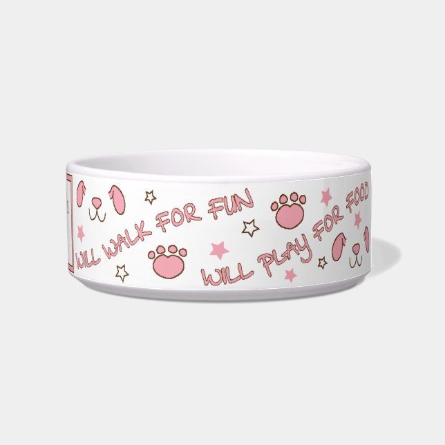Pet DOG Medium Bowl "Will Walk for Fun" (Right)
