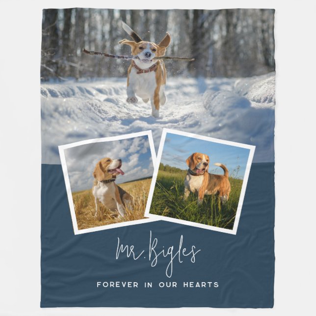 Pet Dog Memorial Custom 3 Photo Collage Fleece Blanket (Front)