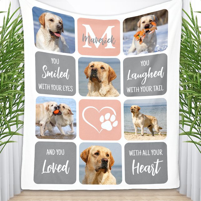 Pet Dog Memorial Custom Modern Colors 6 Photo Fleece Blanket (Creator Uploaded)