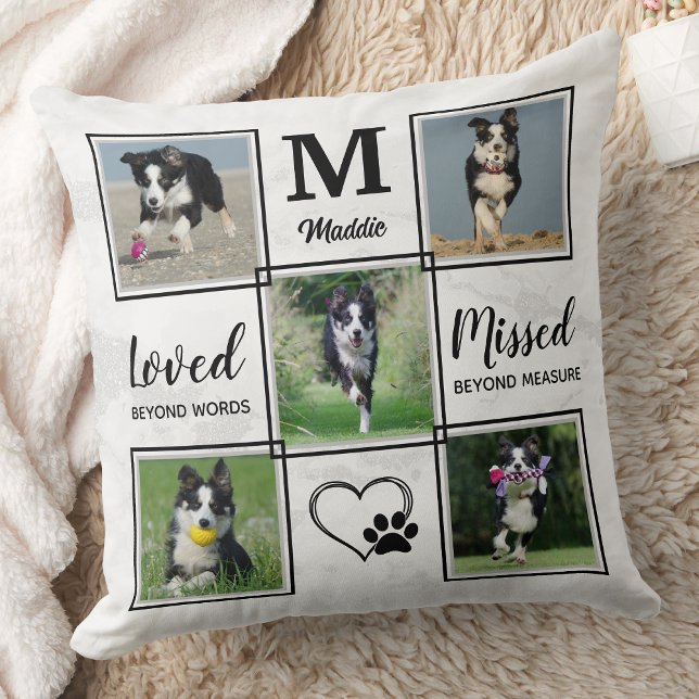 Pet Dog Memorial Custom Remembrance Photo Collage Throw Pillow (Creator Uploaded)