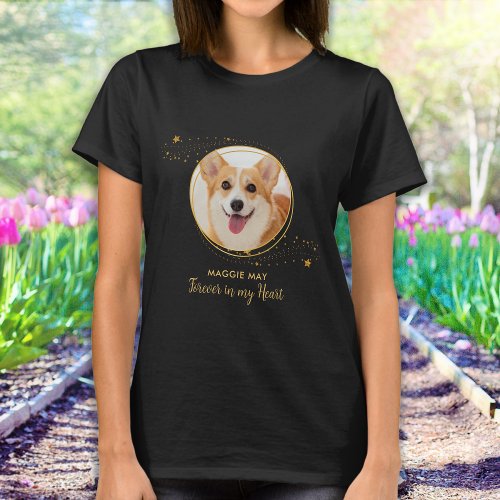 Pet Dog Memorial Elegant Chic Gold Stars Photo T_Shirt