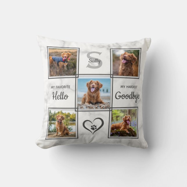 Pet Dog Memorial Favorite Hello Photo Collage Throw Pillow (Front)