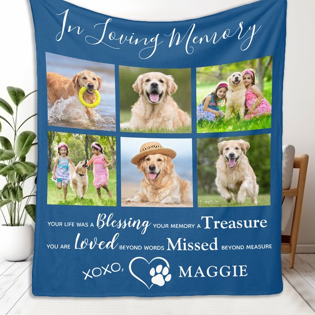 Pet Dog Memorial Gift Personalized Photo Collage Fleece Blanket (Creator Uploaded)