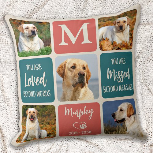 Pet Dog Memorial Gift Remembrance Colorful 5 Photo Throw Pillow