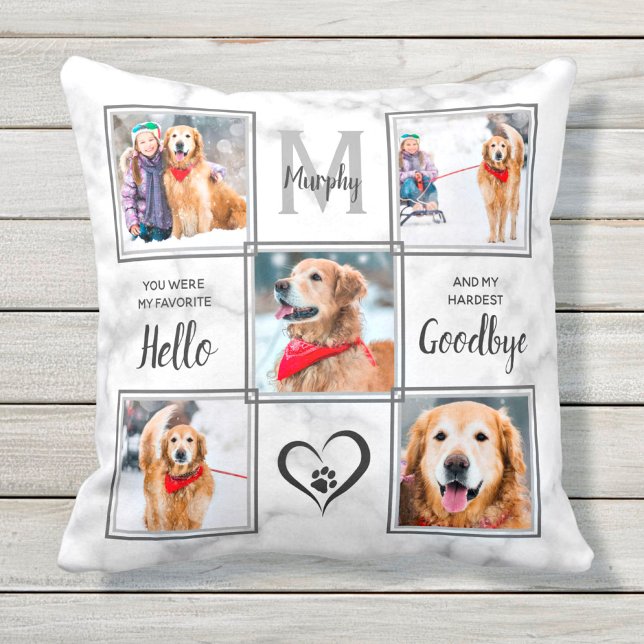 Pet Dog Memorial Keepsake 5 Photo Collage Throw Pillow (Creator Uploaded)
