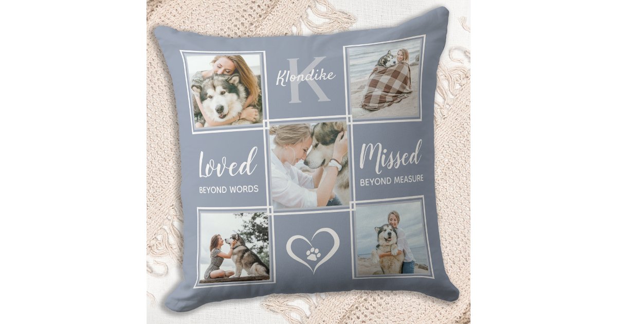 Pet Dog Memorial Keepsake Gray Photo Collage Throw Pillow | Zazzle