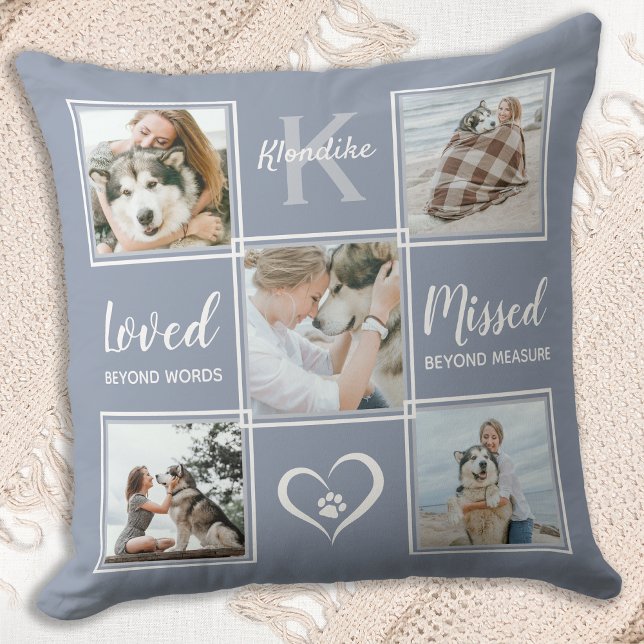 Pet Dog Memorial Keepsake Gray Photo Collage Throw Pillow (Creator Uploaded)