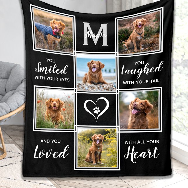 Pet Dog Memorial Keepsake Photo Collage Fleece Blanket (Creator Uploaded)