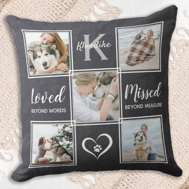 Pet Dog Memorial Keepsake Photo Collage Throw Pillow (Creator Uploaded)