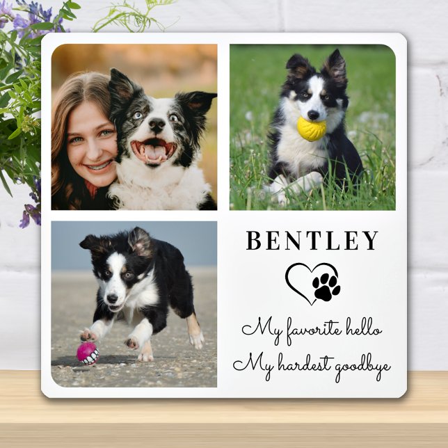 Pet Dog Memorial Modern Personalized 3 Photo Plaque (Creator Uploaded)