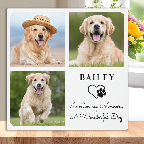 Pet Dog Memorial Personalized 3 Photo Collage Plaque