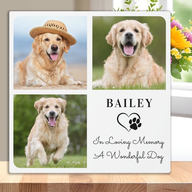 Pet Dog Memorial Personalized 3 Photo Collage Plaque (Creator Uploaded)