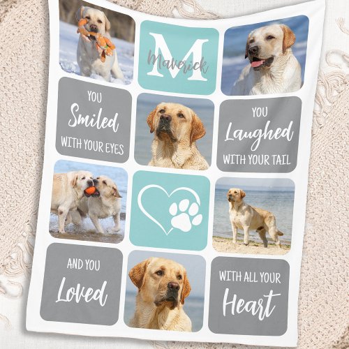 Pet Dog Memorial Personalized 6 Picture Collage Fleece Blanket