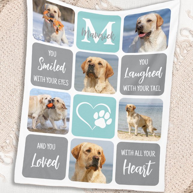 Pet Dog Memorial Personalized 6 Picture Collage Fleece Blanket (Creator Uploaded)