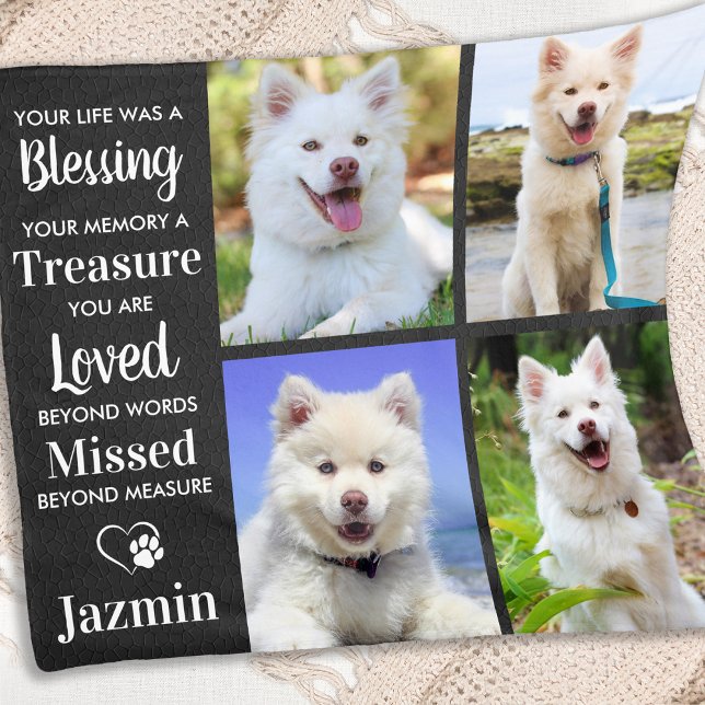 Pet Dog Memorial Personalized Photo Collage Fleece Blanket (Creator Uploaded)