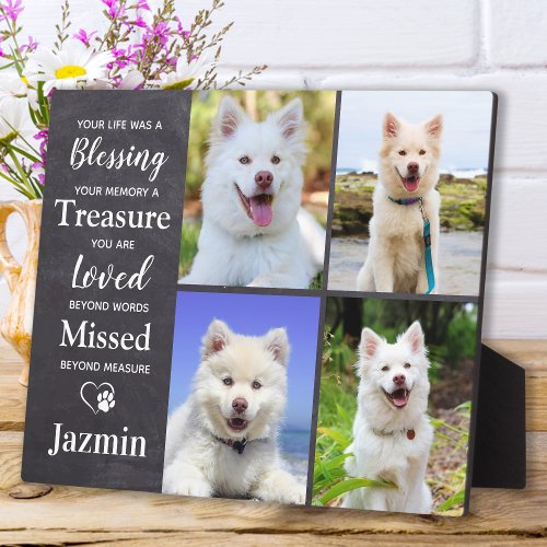 Pet Dog Memorial Personalized Remembrance 4 Photo Plaque