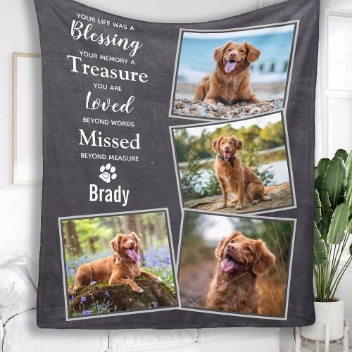 Pet Dog Memorial Pet Loss Keepsake Photo Collage Fleece Blanket