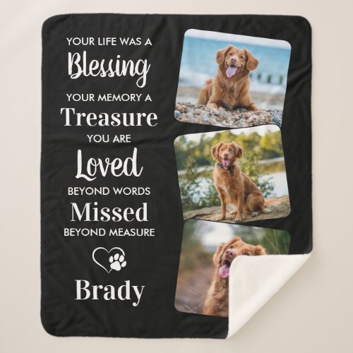 Pet Dog Memorial Pet Loss Keepsake Photo Collage Sherpa Blanket