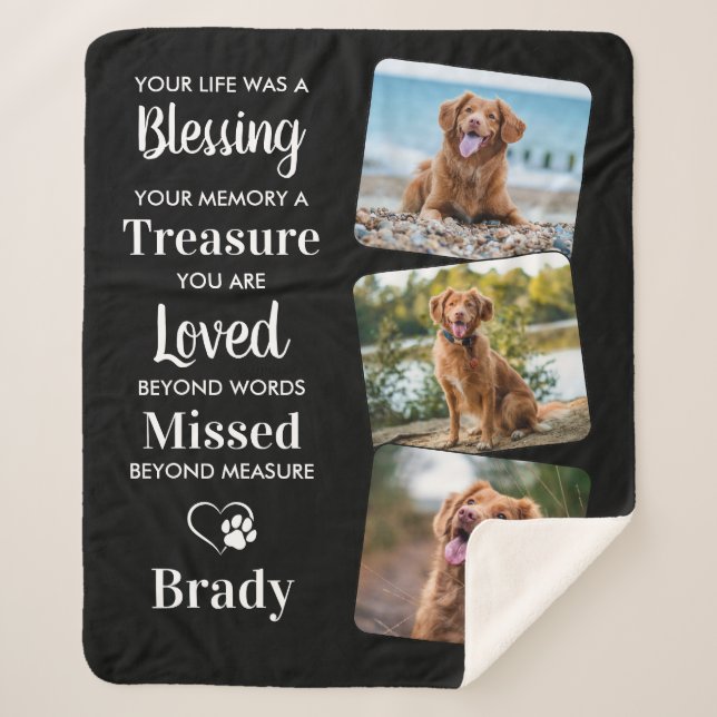 Pet Dog Memorial Pet Loss Keepsake Photo Collage Sherpa Blanket (Front)